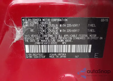 2015 Toyota Rav4 Le from USA, damaged, VIN JTMBFREV6FD130592